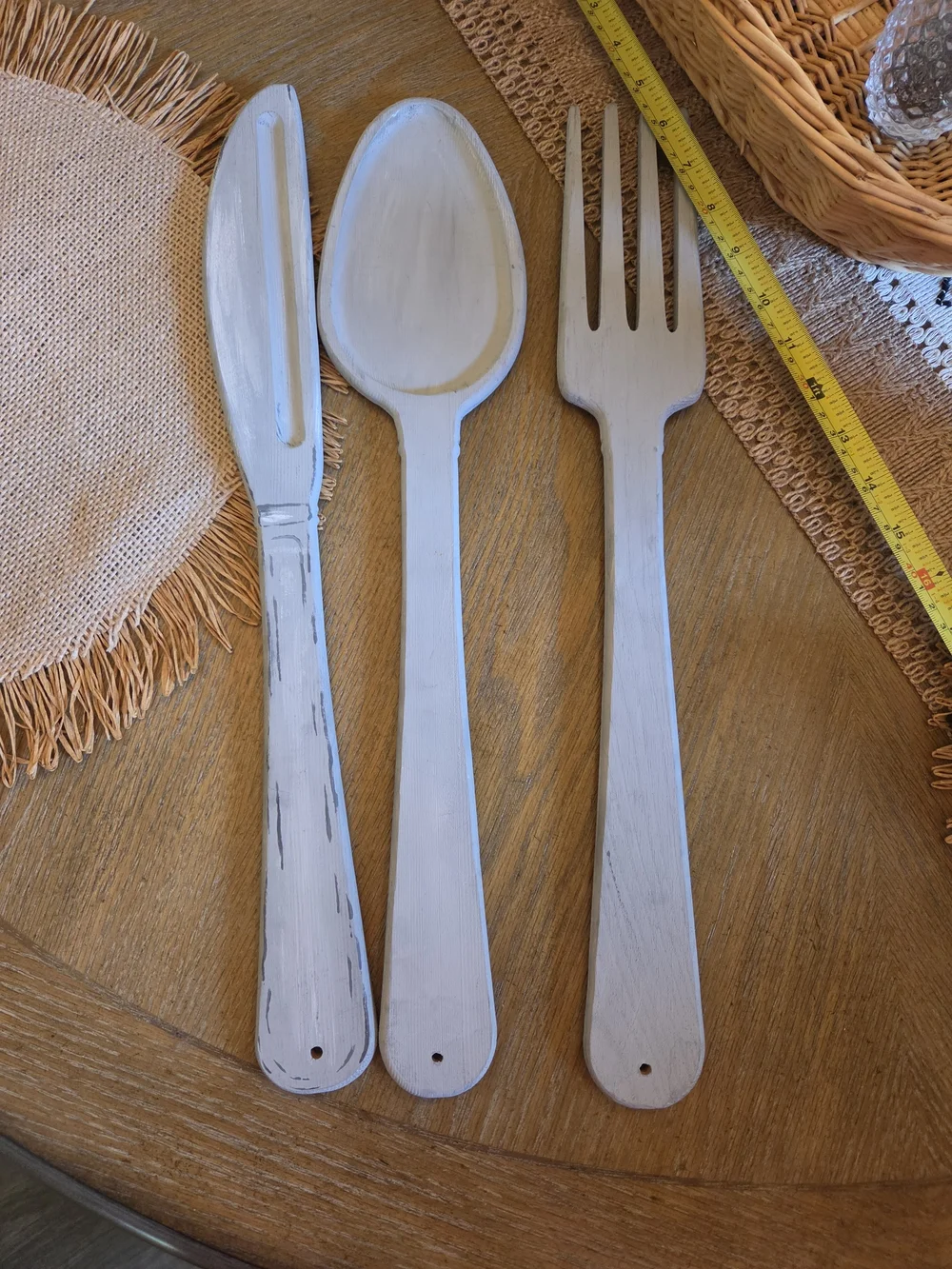 Rustic Grey Wooden Spoon, Fork & Knife Set - Decorative